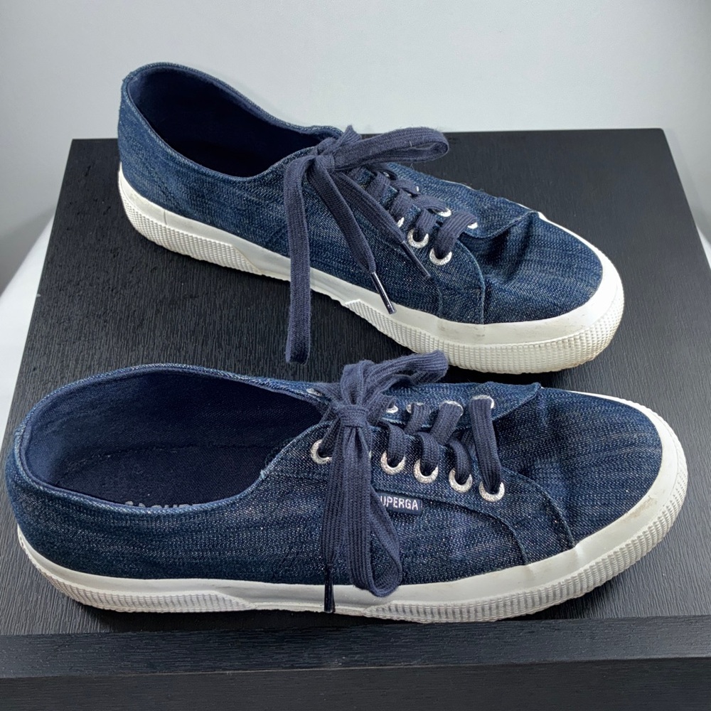Superga Denim Blue Canvas Shiny‎ Sneaker Women’s Size 9 Men 7 1/2